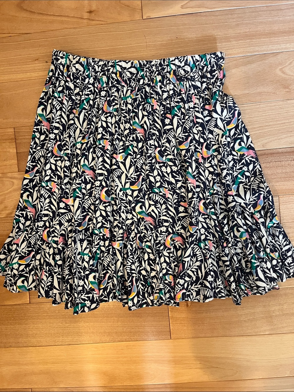 Women’s Navy Bird Floral Printed Tiered Skirt